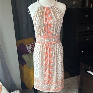 London Times Beige and Coral Geometric Dress